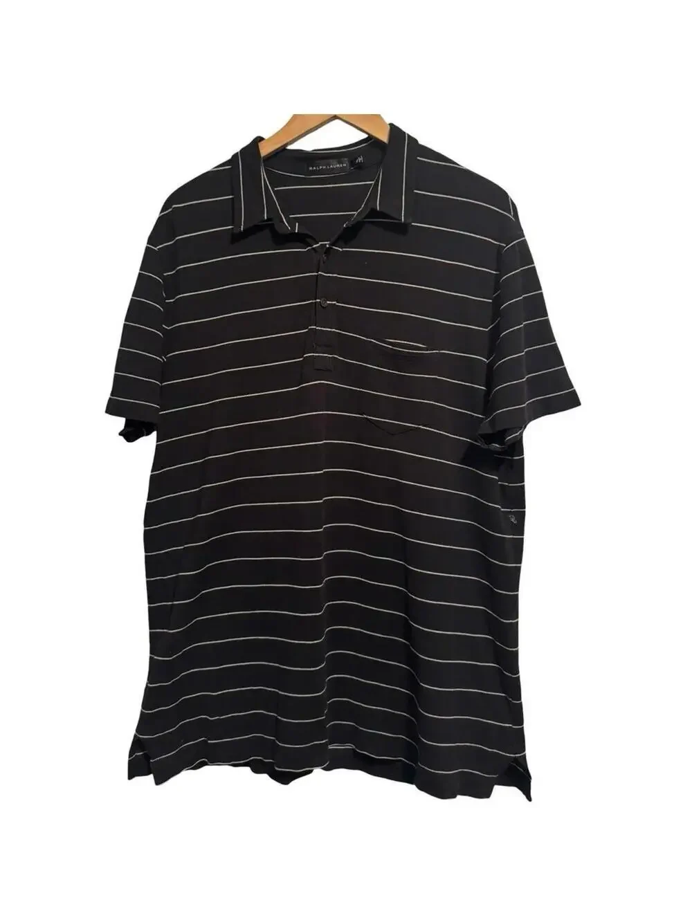 Ralph Lauren Black Label Polo Shirt XL Mens Extra Large Black Button pocket